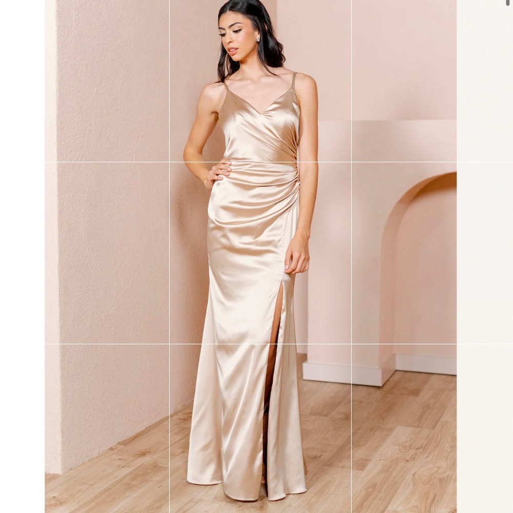 Revelry Rory Satin Maxi Dress In Champagne Gold Womens Size 2